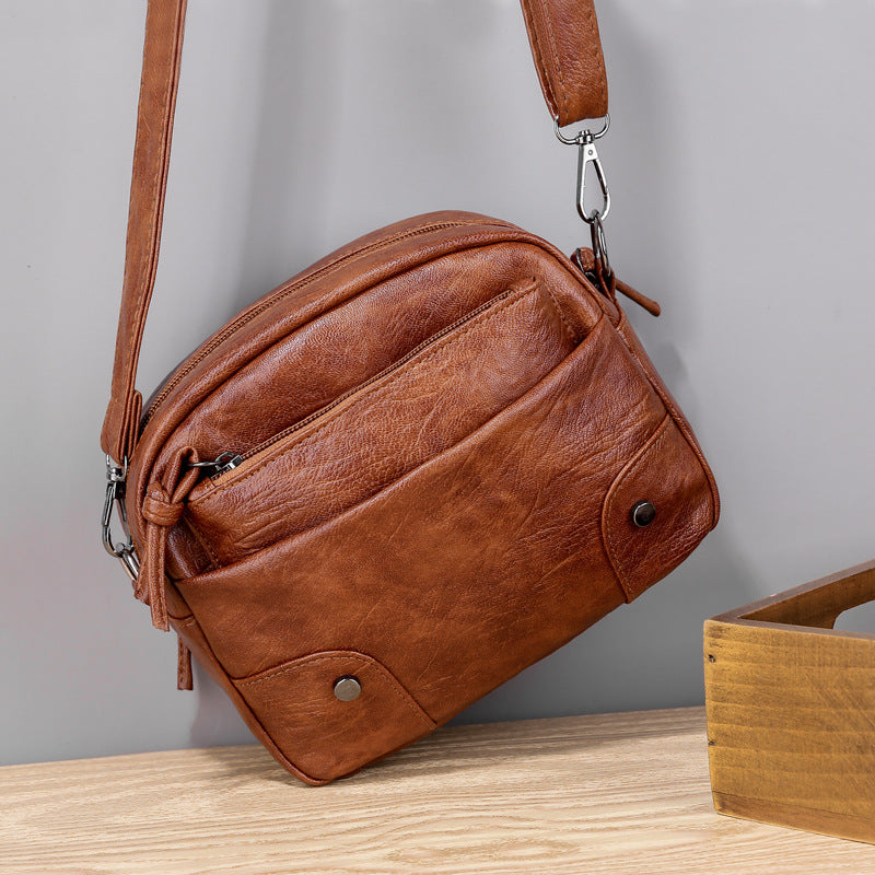 Bolso bandolera sencillo de piel suave estilo retro