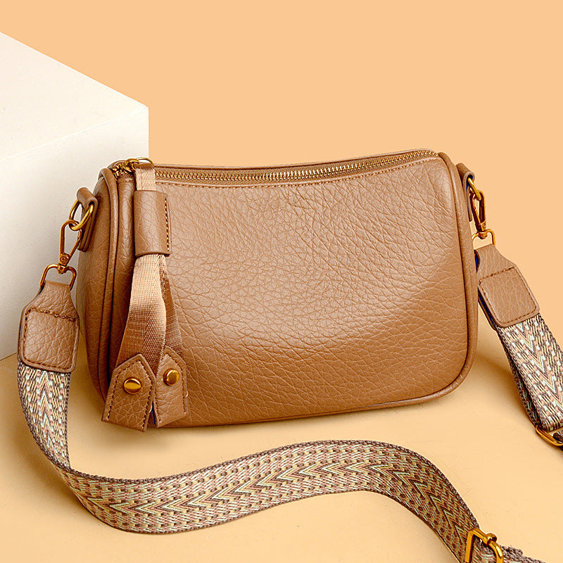 Bolso de piel suave con bandolera ancha