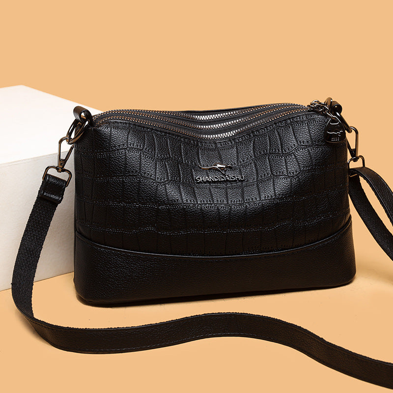 Bolso bandolera de cuero suave de tres capas de moda