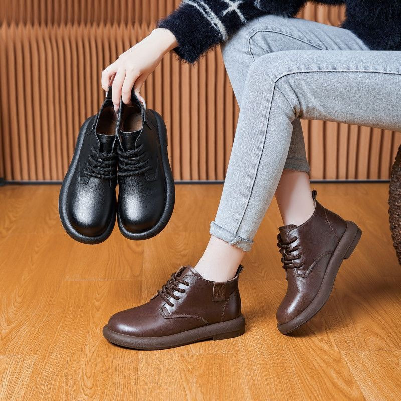 Botines de Piel Genuina para Mujer con Cordones