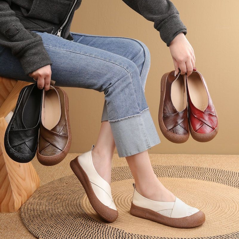 Zapato de Piel Cómodo Estilo Vintage Mujer