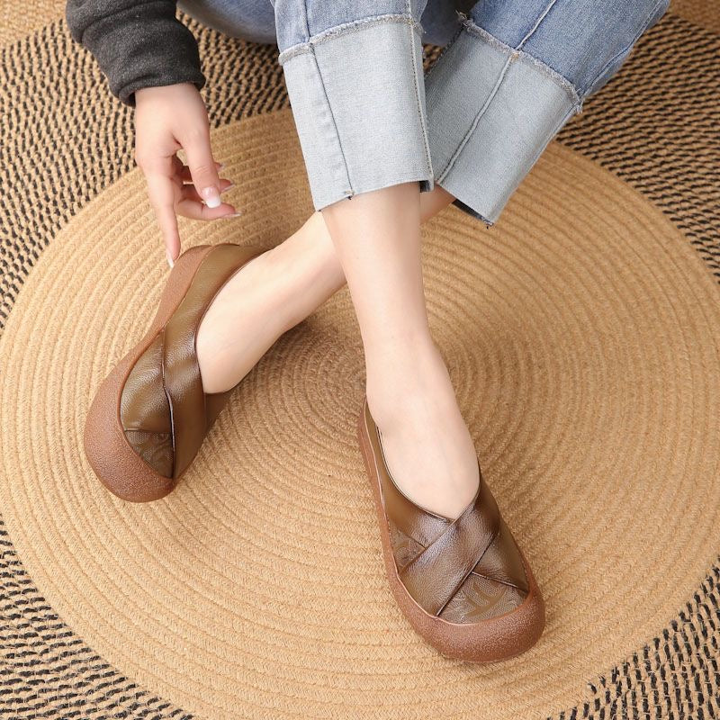 Zapato de Piel Cómodo Estilo Vintage Mujer