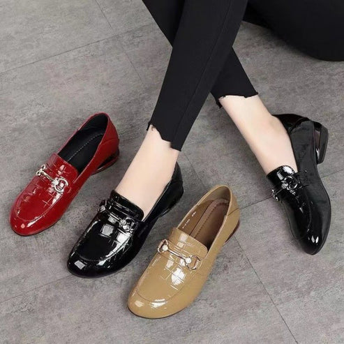 Zapatos de mujer de piel auténtica con efecto espejo a cuadros