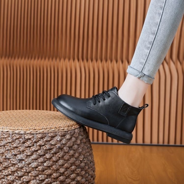 Botines de Piel Genuina para Mujer con Cordones