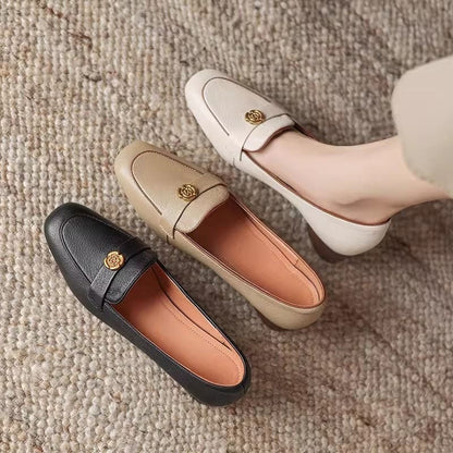 Zapatos vintage de tacón grueso de piel de oveja suave