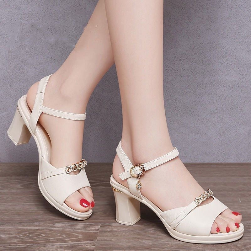 Sandalias de tacón medio con diamantes de imitación