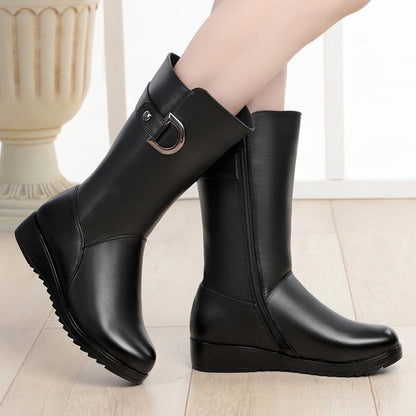 Botas planas de piel antideslizantes