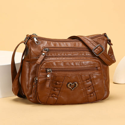 Bolso de piel práctico e informal con múltiples bolsillos