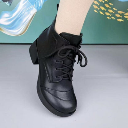 Botines de tacón grueso con cordones para mujer