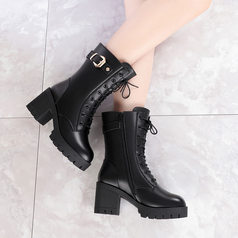 Botas de terciopelo con tacón grueso