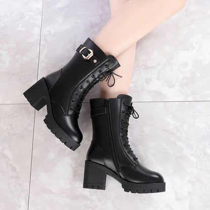 Botas de terciopelo con tacón grueso