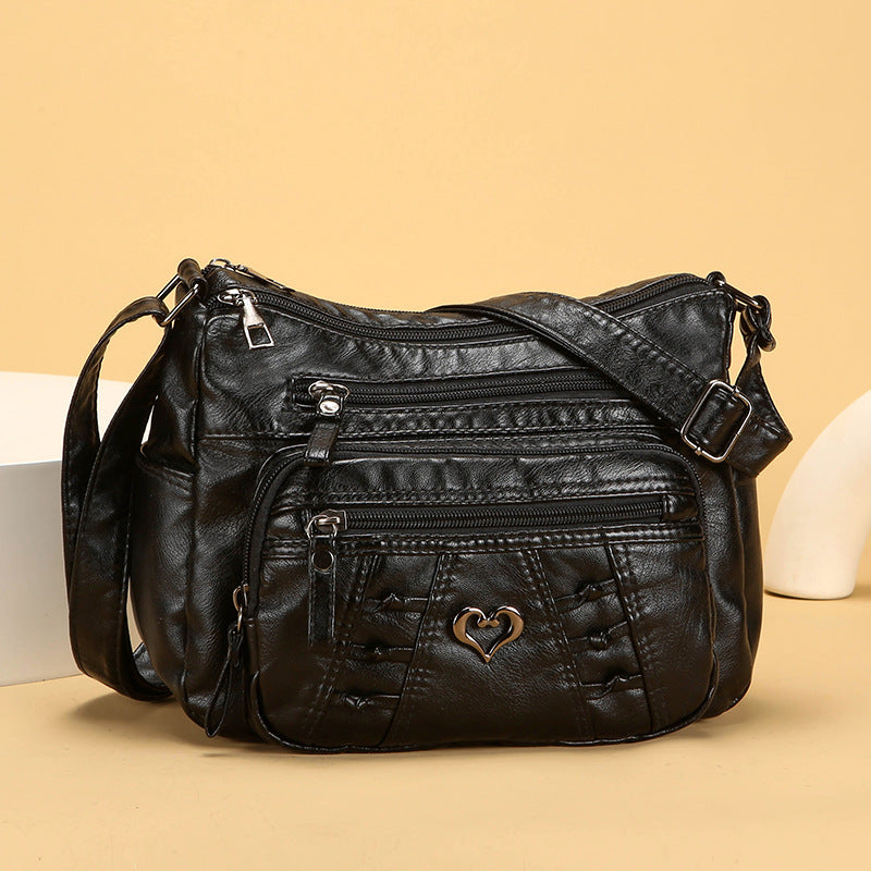 Bolso de piel práctico e informal con múltiples bolsillos