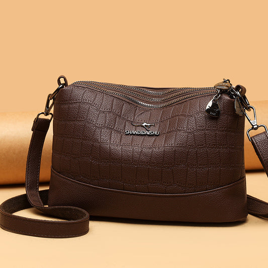 Bolso bandolera de cuero suave de tres capas de moda