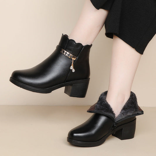 Botines de felpa con tacón grueso