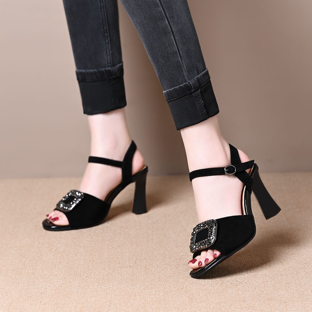 Sandalias con hebilla cuadrada y diamantes de imitación