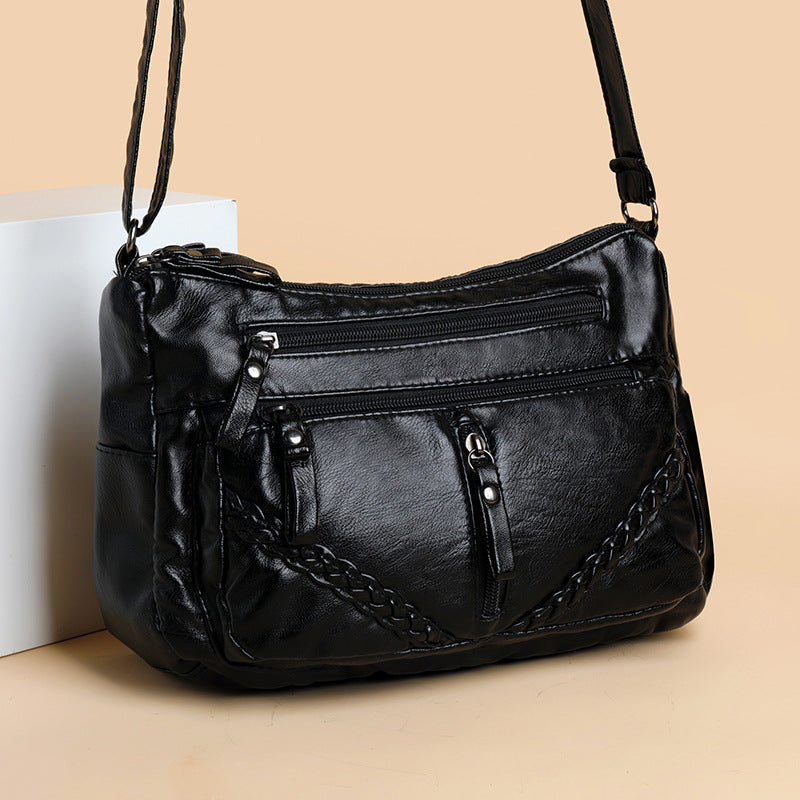 Bolso bandolera de piel auténtica de gran capacidad