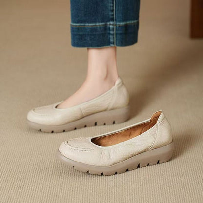 Zapato de Piel Genuina con Plataforma Suave para Mujer