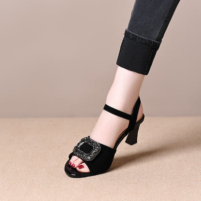 Sandalias con hebilla cuadrada y diamantes de imitación
