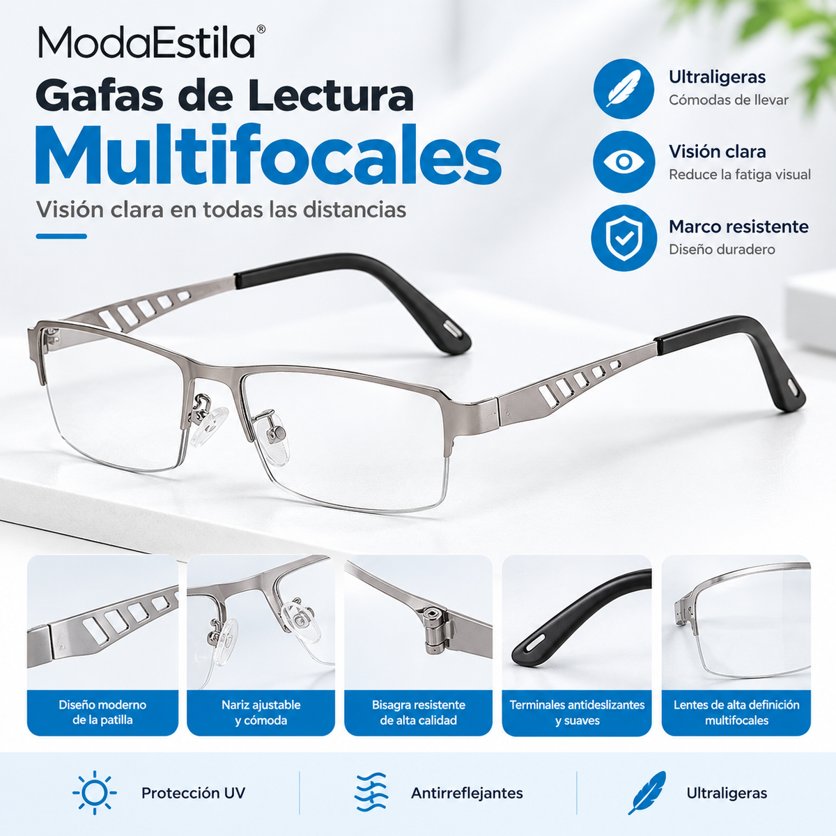 Gafas Multifocales Fotocromáticas Semi-Sin Montura